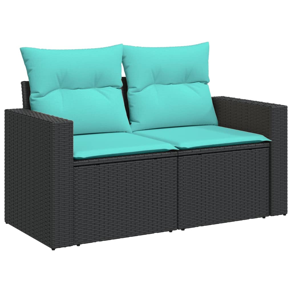 10-tlg. Garten-Sofagarnitur mit Kissen Schwarz Poly Rattan
