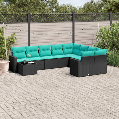 10-tlg. Garten-Sofagarnitur mit Kissen Schwarz Poly Rattan
