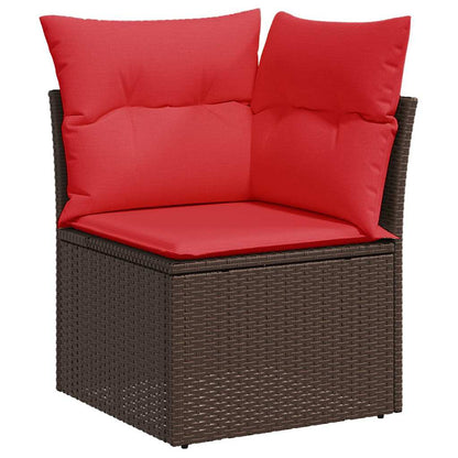 11-tlg. Garten-Sofagarnitur mit Kissen Braun Poly Rattan