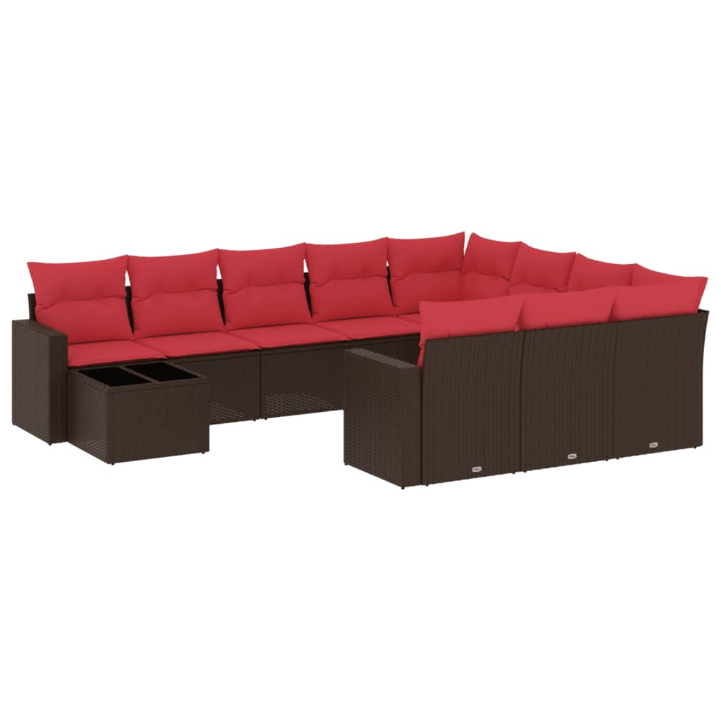 11-teiliges Gartensofa-Set mit Kissen, braun, Polyrattan