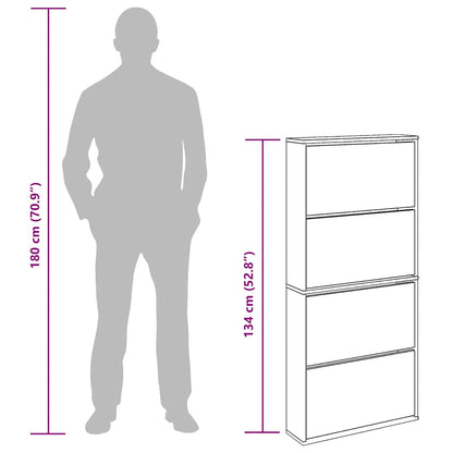 Schuhschrank mit Spiegel 4 Fächer Braun Eiche-Optik 63x17x134cm