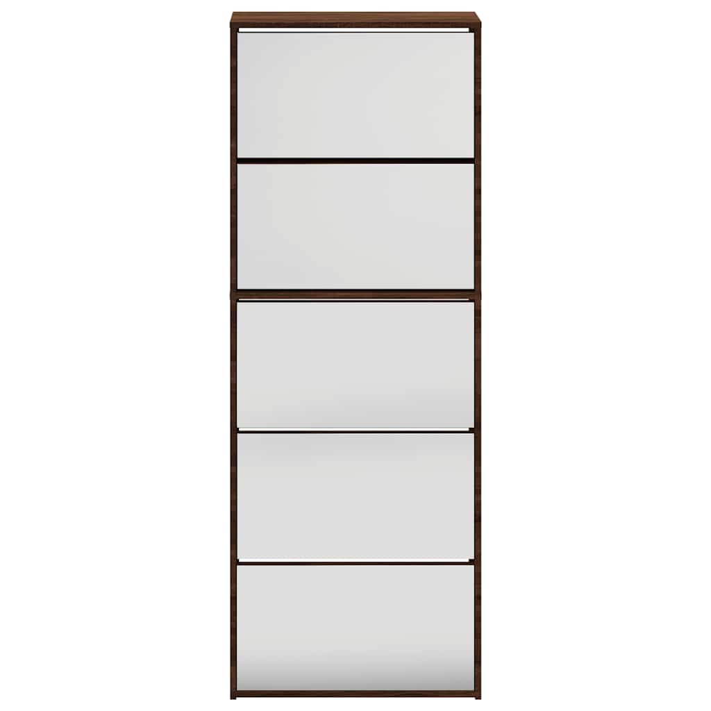 Schuhschrank mit Spiegel 5 Fächer Braun Eiche 63x17x169,5 cm