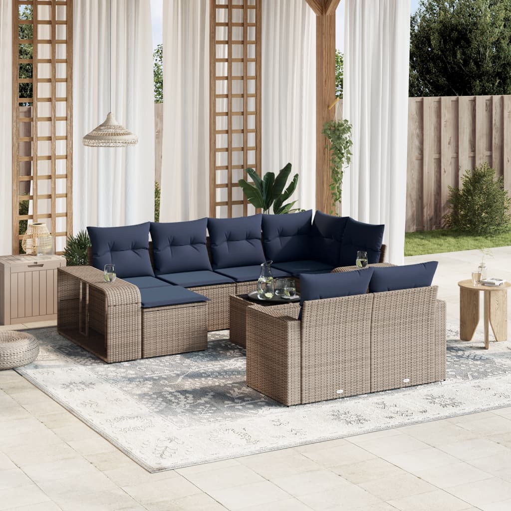 11-teiliges Gartensofa-Set mit Kissen, grau, Polyrattan