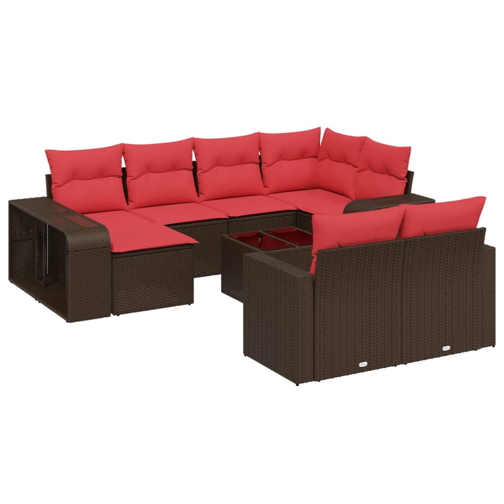 11-teiliges Gartensofa-Set mit Kissen, braun, Polyrattan