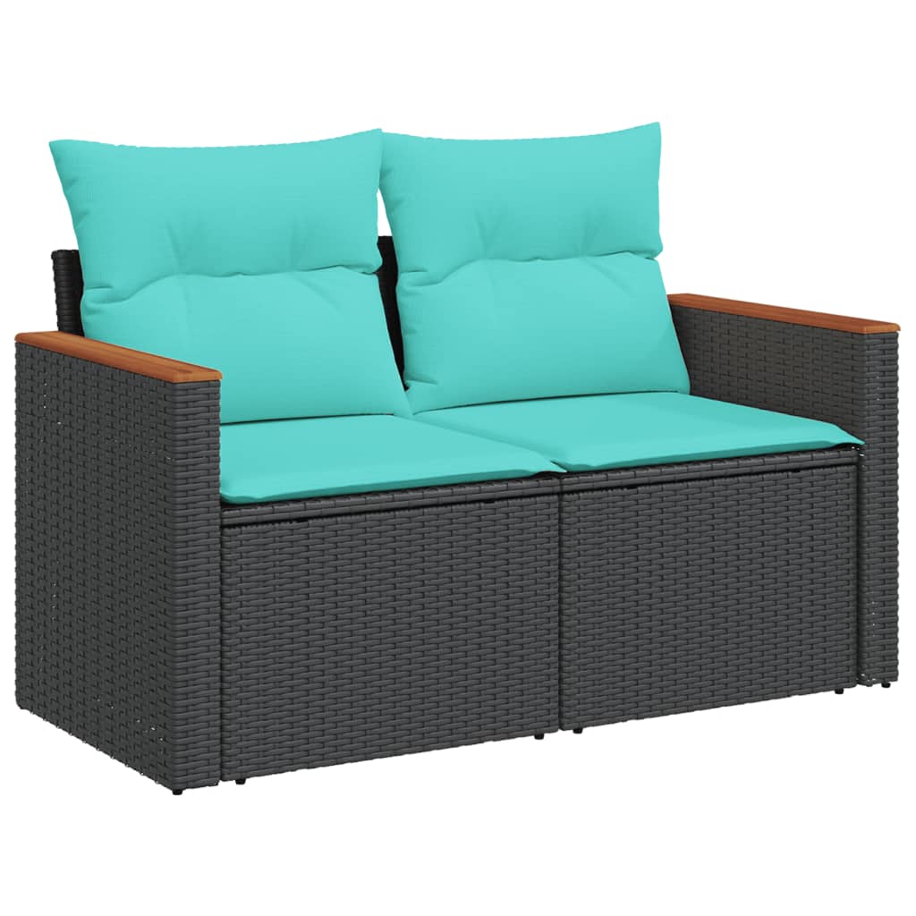 4-teiliges Gartensofa-Set mit Kissen, schwarzes Polyrattan