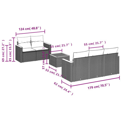 6-teiliges Gartensofa-Set mit Kissen, schwarzes Polyrattan