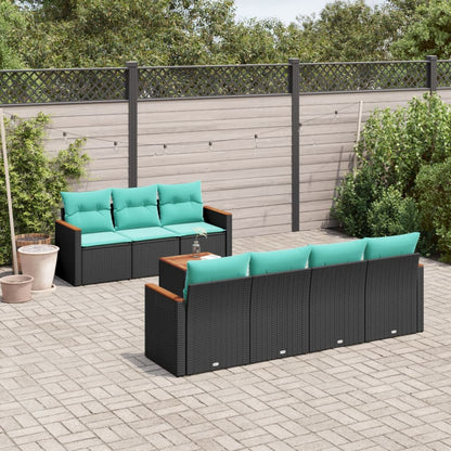 8-teiliges Gartensofa-Set mit Kissen, schwarzes Polyrattan