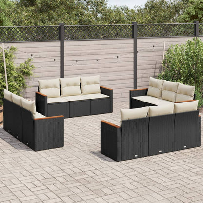 12-tlg. Garten-Sofagarnitur mit Kissen Schwarz Poly Rattan