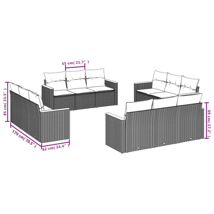 12-teiliges Gartensofa-Set mit Kissen, grau, Polyrattan