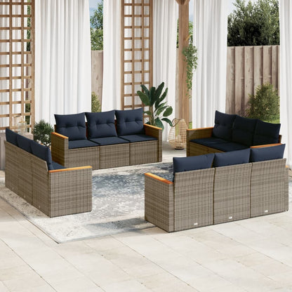 12-teiliges Gartensofa-Set mit Kissen, grau, Polyrattan