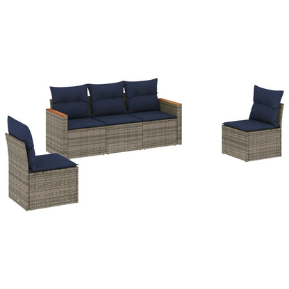 5-teiliges Gartensofa-Set mit Kissen, grau, Polyrattan