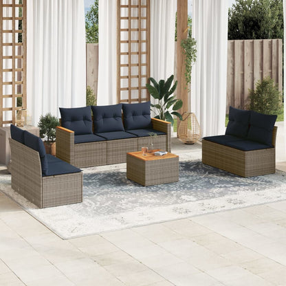 8-teiliges Gartensofa-Set mit Kissen, grau, Polyrattan