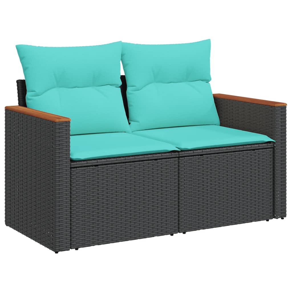 4-teiliges Gartensofa-Set mit Kissen, schwarzes Polyrattan