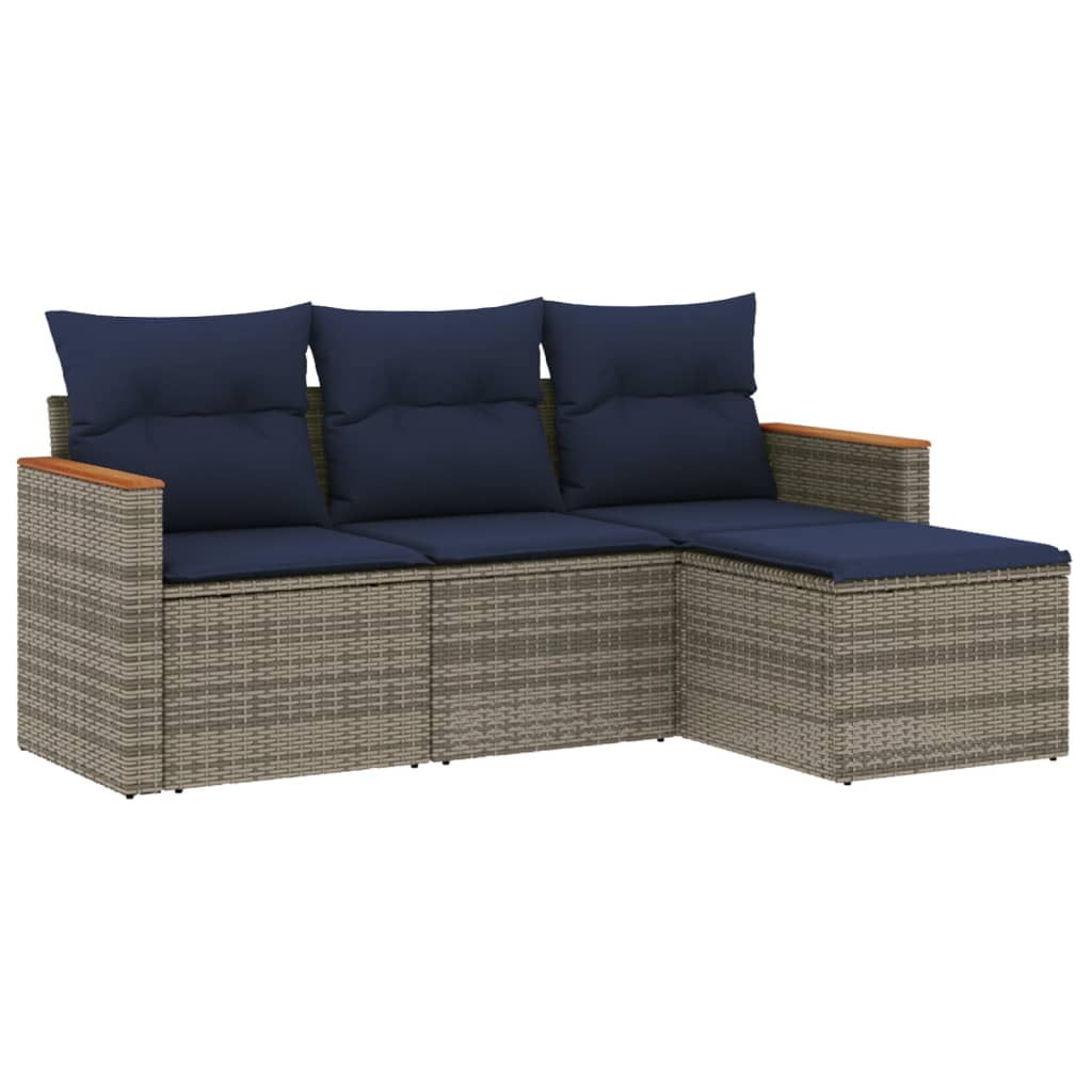 4-teiliges Gartensofa-Set mit Kissen, grau, Polyrattan