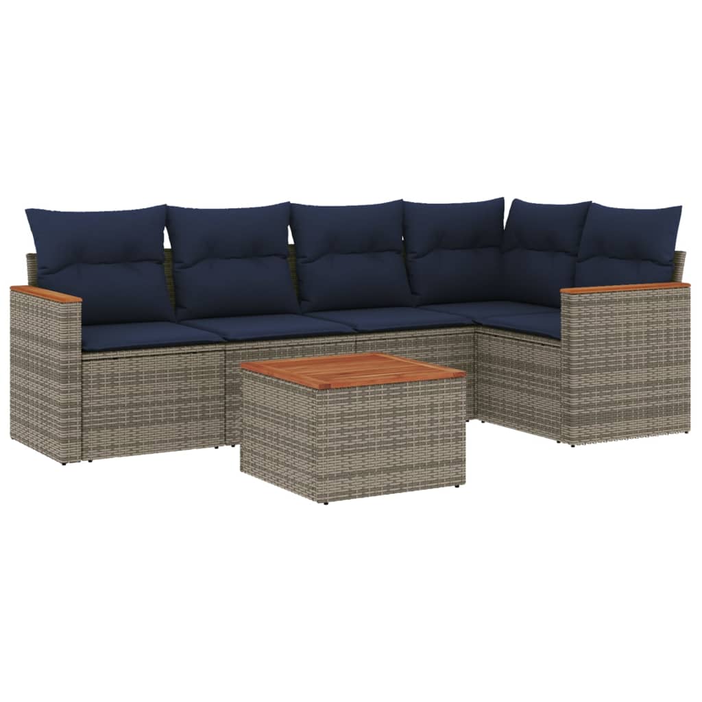 6-teiliges Gartensofa-Set mit Kissen, grau, Polyrattan