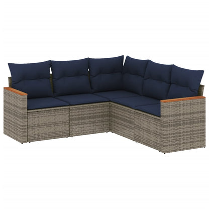 5-teiliges Gartensofa-Set mit Kissen, grau, Polyrattan