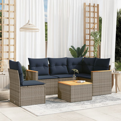 6-teiliges Gartensofa-Set mit Kissen, grau, Polyrattan