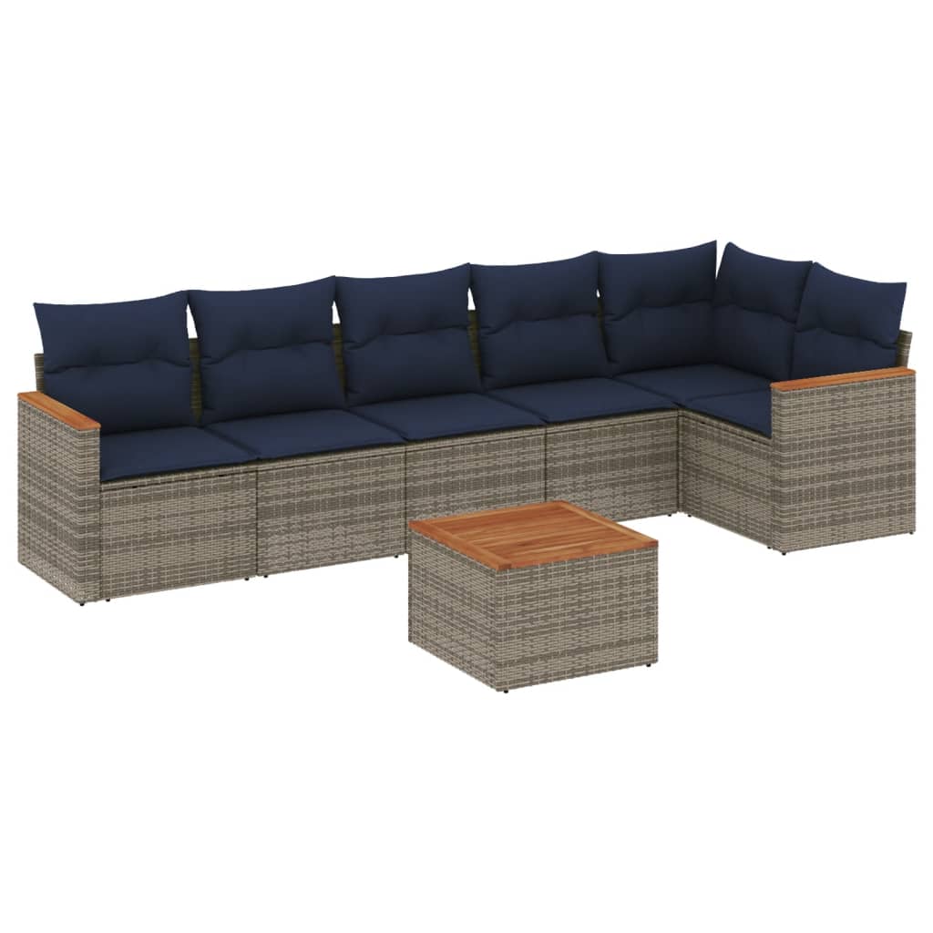7-teiliges Gartensofa-Set mit Kissen, grau, Polyrattan