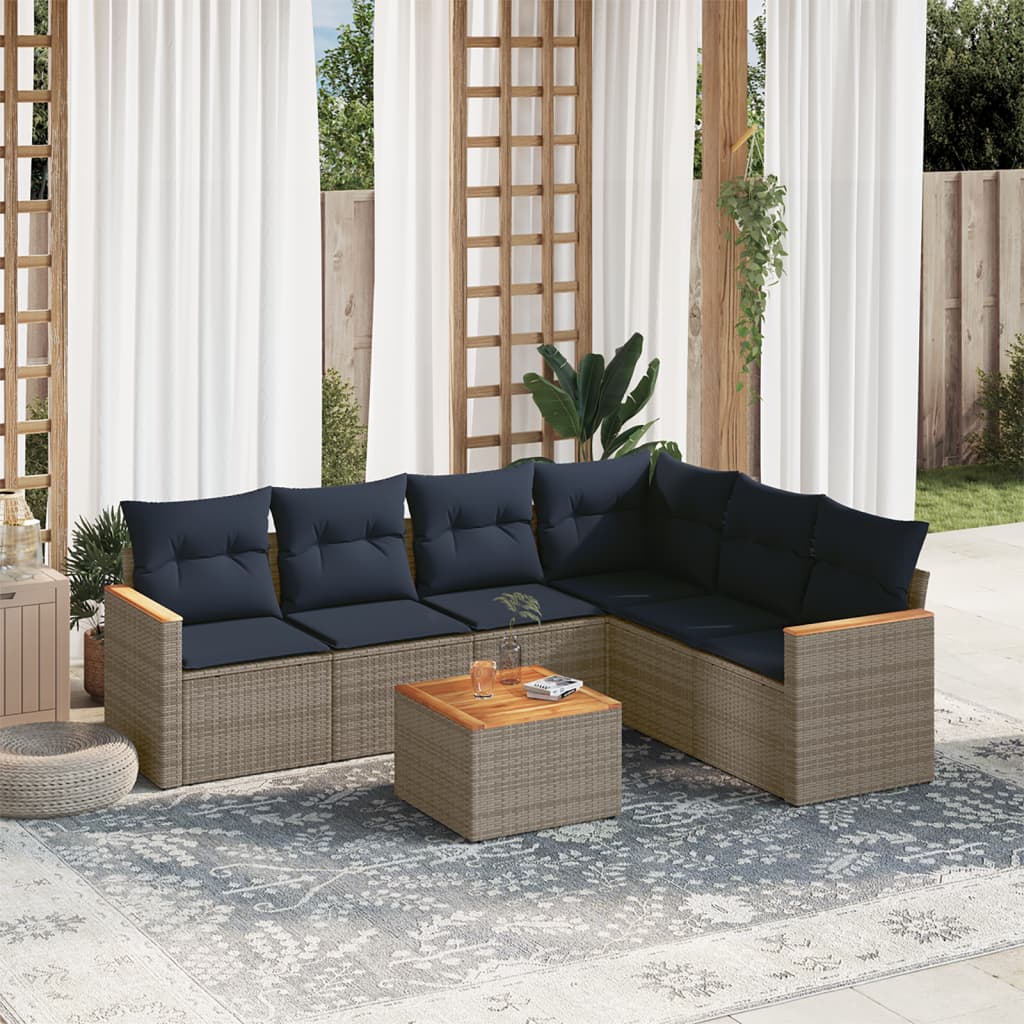 7-teiliges Gartensofa-Set mit Kissen, grau, Polyrattan