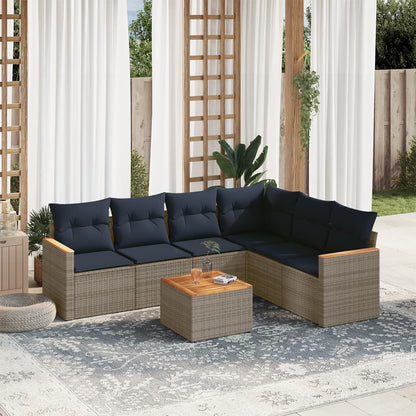 7-teiliges Gartensofa-Set mit Kissen, grau, Polyrattan