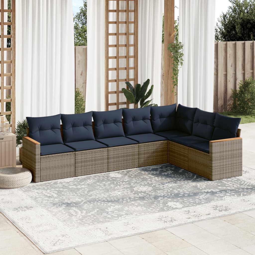 7-teiliges Gartensofa-Set mit Kissen, grau, Polyrattan