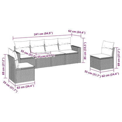 6-tlg. Garten-Sofagarnitur mit Kissen Braun Poly Rattan