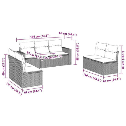 7-tlg. Garten-Sofagarnitur mit Kissen Schwarz Poly Rattan