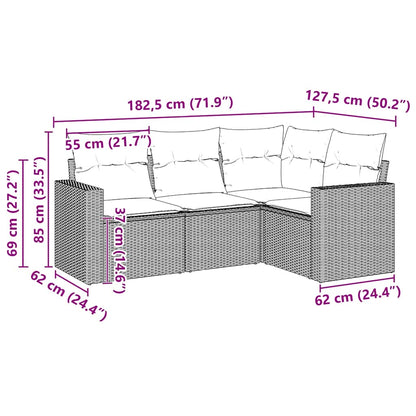 4-tlg. Garten-Sofagarnitur mit Kissen Schwarz Poly Rattan