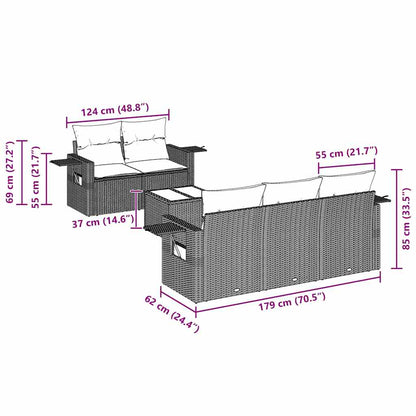 6-tlg. Garten-Sofagarnitur mit Kissen Schwarz Poly Rattan