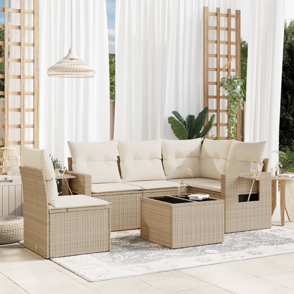 6-tlg. Garten-Sofagarnitur mit Kissen Beige Poly Rattan
