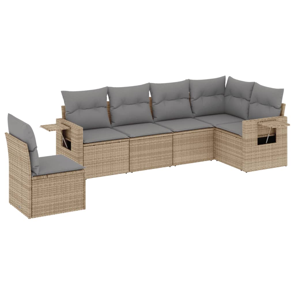 6-tlg. Garten-Sofagarnitur mit Kissen Beige Poly Rattan