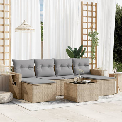 7-tlg. Garten-Sofagarnitur mit Kissen Beige Poly Rattan