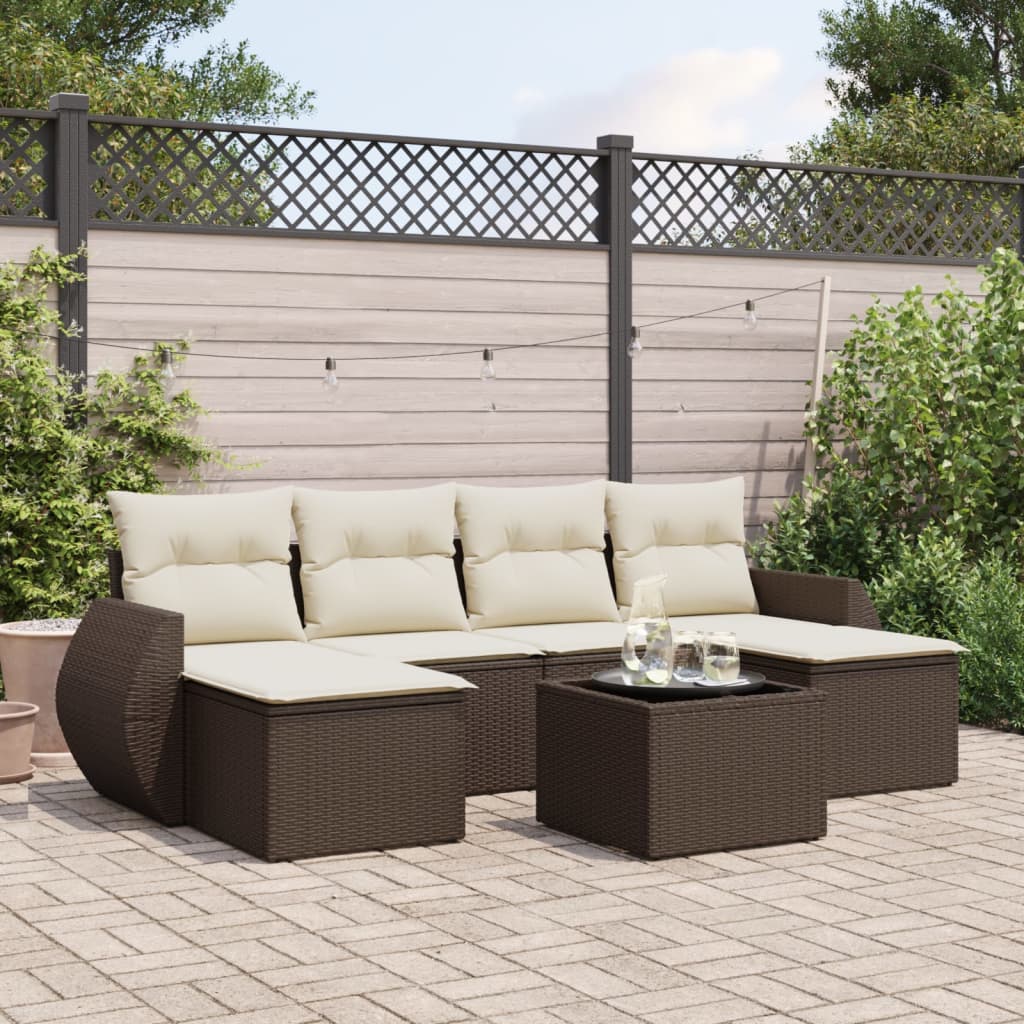 7-tlg. Garten-Sofagarnitur mit Kissen Braun Poly Rattan