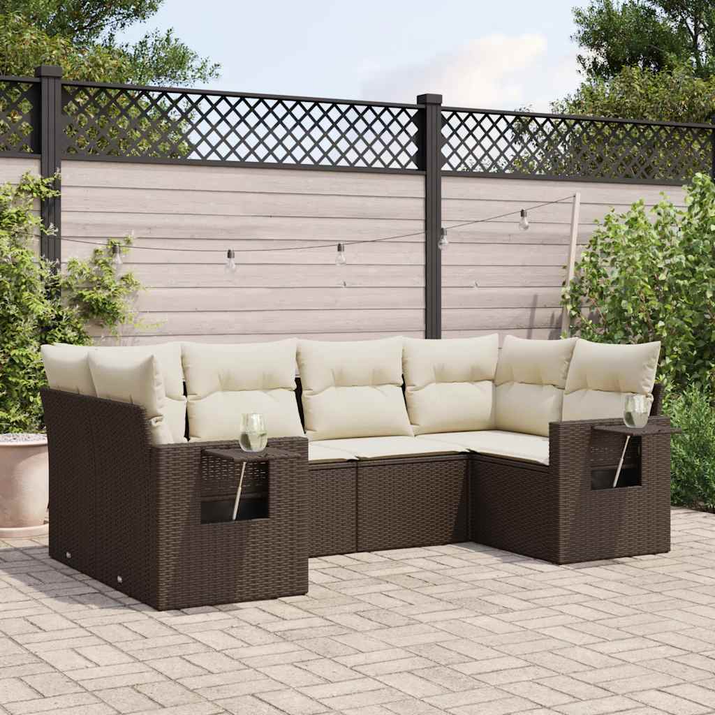 6-tlg. Garten-Sofagarnitur mit Kissen Braun Poly Rattan