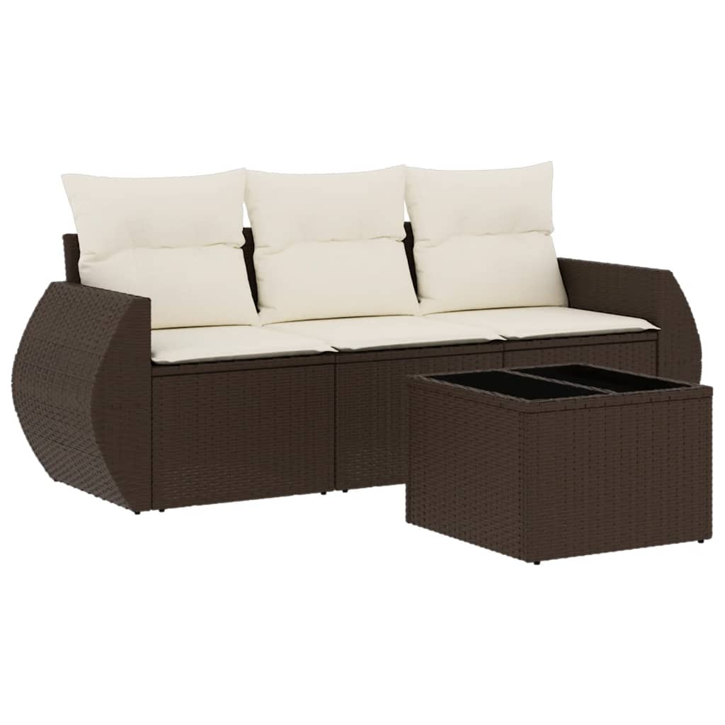 4-tlg. Garten-Sofagarnitur mit Kissen Braun Poly Rattan