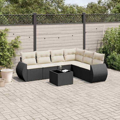 7-tlg. Garten-Sofagarnitur mit Kissen Schwarz Poly Rattan