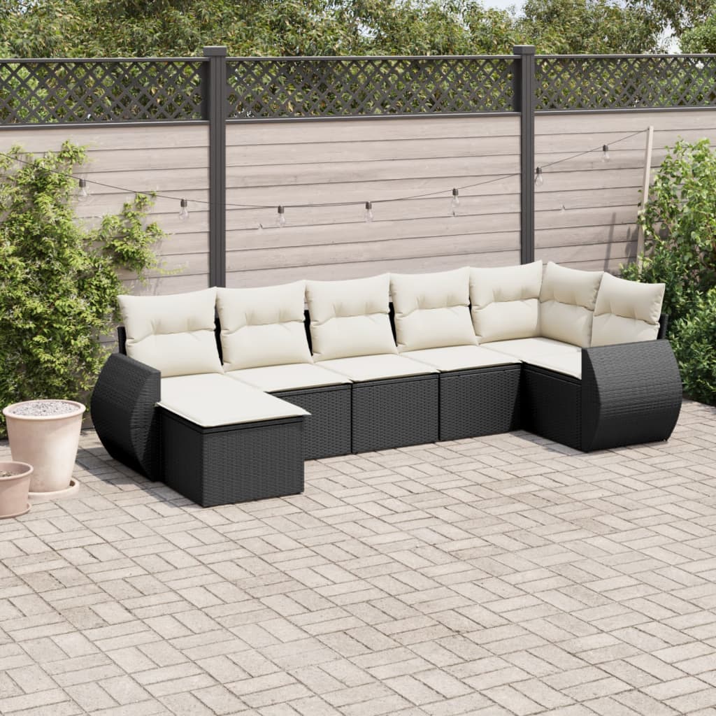8-tlg. Garten-Sofagarnitur mit Kissen Schwarz Poly Rattan