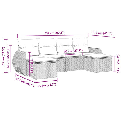 6-tlg. Garten-Sofagarnitur mit Kissen Schwarz Poly Rattan