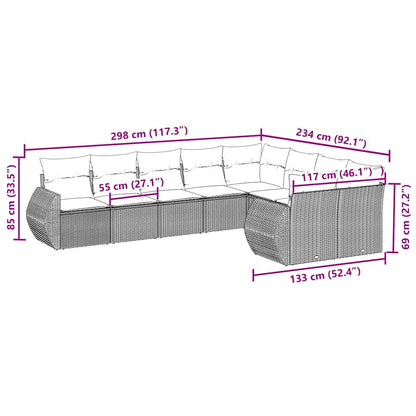 9-tlg. Garten-Sofagarnitur mit Kissen Schwarz Poly Rattan