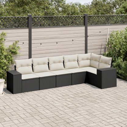 6-tlg. Garten-Sofagarnitur mit Kissen Schwarz Poly Rattan
