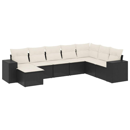 8-tlg. Garten-Sofagarnitur mit Kissen Schwarz Poly Rattan