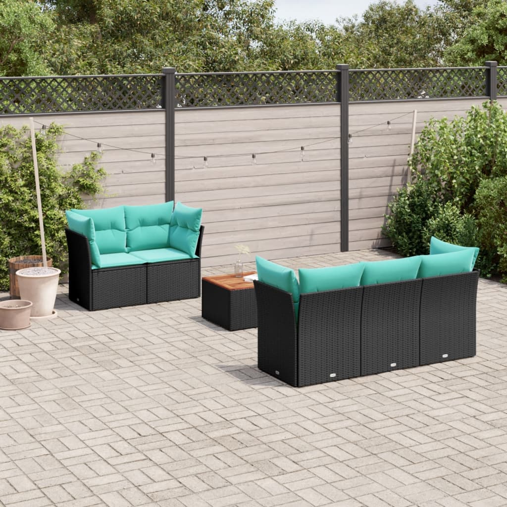 6-tlg. Garten-Sofagarnitur mit Kissen Schwarz Poly Rattan
