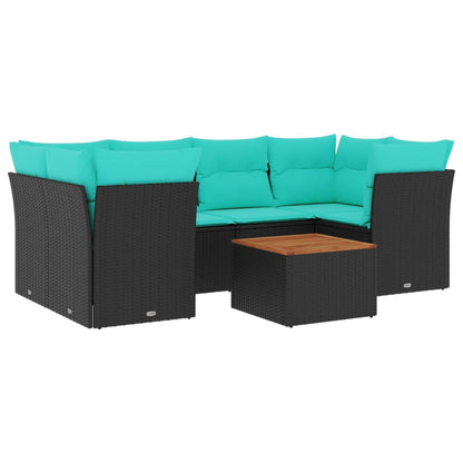 7-tlg. Garten-Sofagarnitur mit Kissen Schwarz Poly Rattan