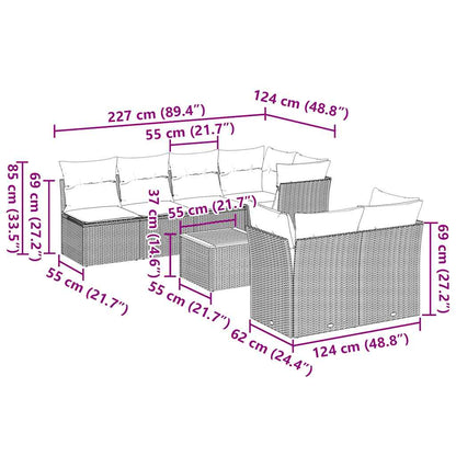8-tlg. Garten-Sofagarnitur mit Kissen Grau Poly Rattan