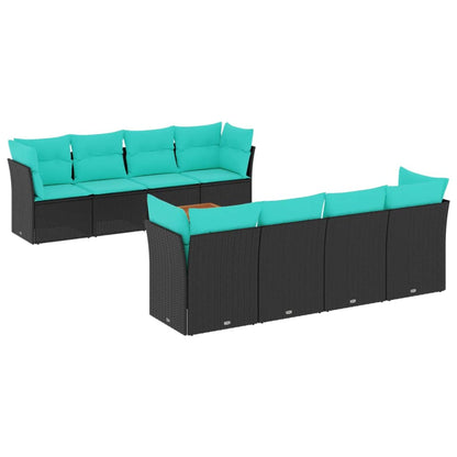 9-tlg. Garten-Sofagarnitur mit Kissen Schwarz Poly Rattan