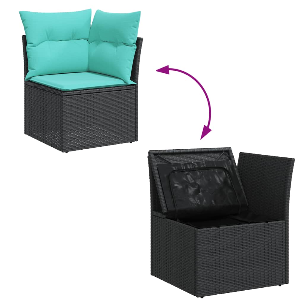 9-tlg. Garten-Sofagarnitur mit Kissen Schwarz Poly Rattan