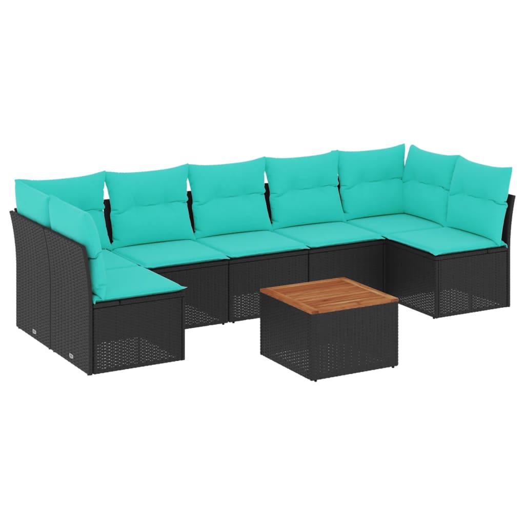 8-tlg. Garten-Sofagarnitur mit Kissen Schwarz Poly Rattan