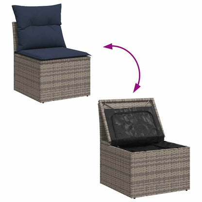 5-teiliges Gartensofa-Set mit Kissen, grau, Polyrattan