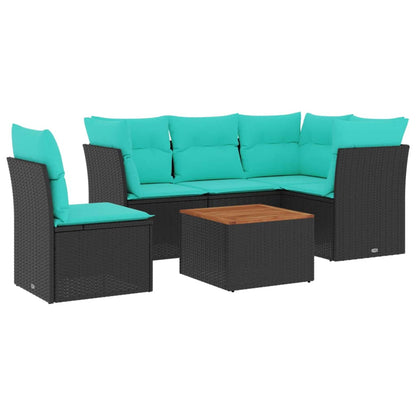 6-tlg. Garten-Sofagarnitur mit Kissen Schwarz Poly Rattan