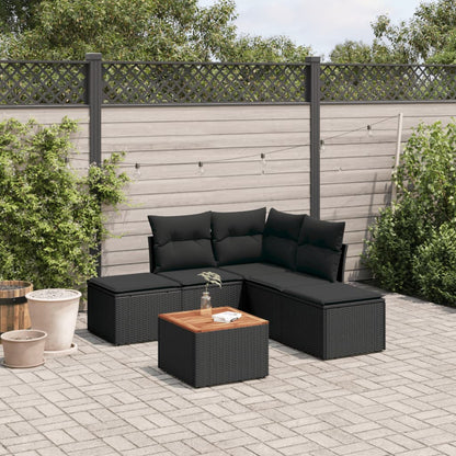 6-tlg. Garten-Sofagarnitur mit Kissen Schwarz Poly Rattan